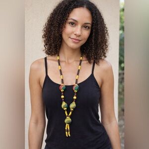 🌿 Handmade Statement Beaded Necklace – Bold Earthy Vibes 🌿